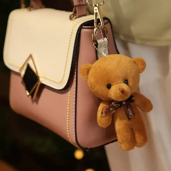 Açık Kahve Renkli Papyonlu Peluş Ayıcık Anahtarlık 12 Adet - 12cm - Görsel 2