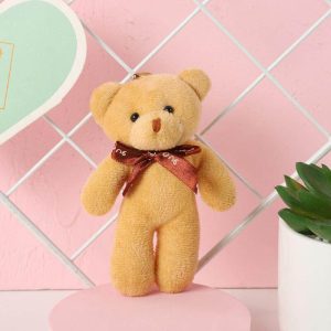 Açık Kahve Renkli Papyonlu Peluş Ayıcık Anahtarlık 12 Adet - 12cm