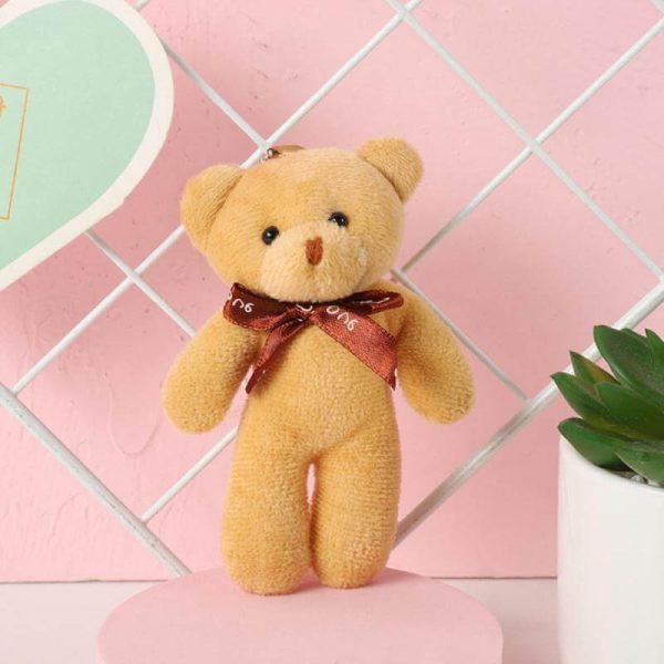 Açık Kahve Renkli Papyonlu Peluş Ayıcık Anahtarlık 12 Adet - 12cm