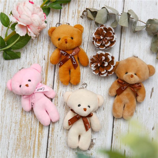 Açık Kahve Renkli Papyonlu Peluş Ayıcık Anahtarlık 12 Adet - 12cm - Görsel 4